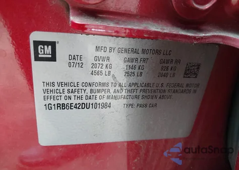 2013 Chevrolet Volt z USA, uszkodzony, nr VIN 1G1RB6E42DU101984